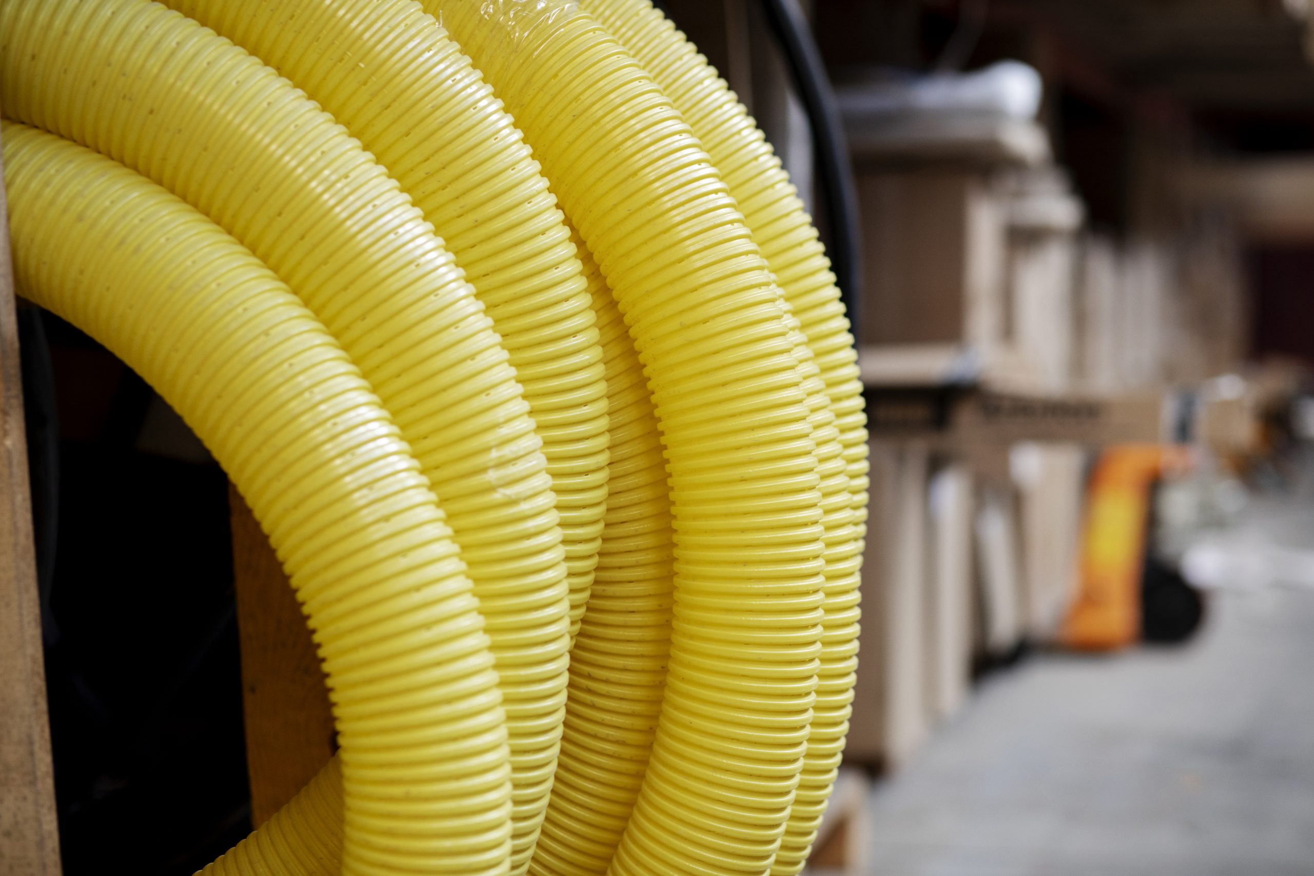 Hoses logistic warehouse with blurry boxes