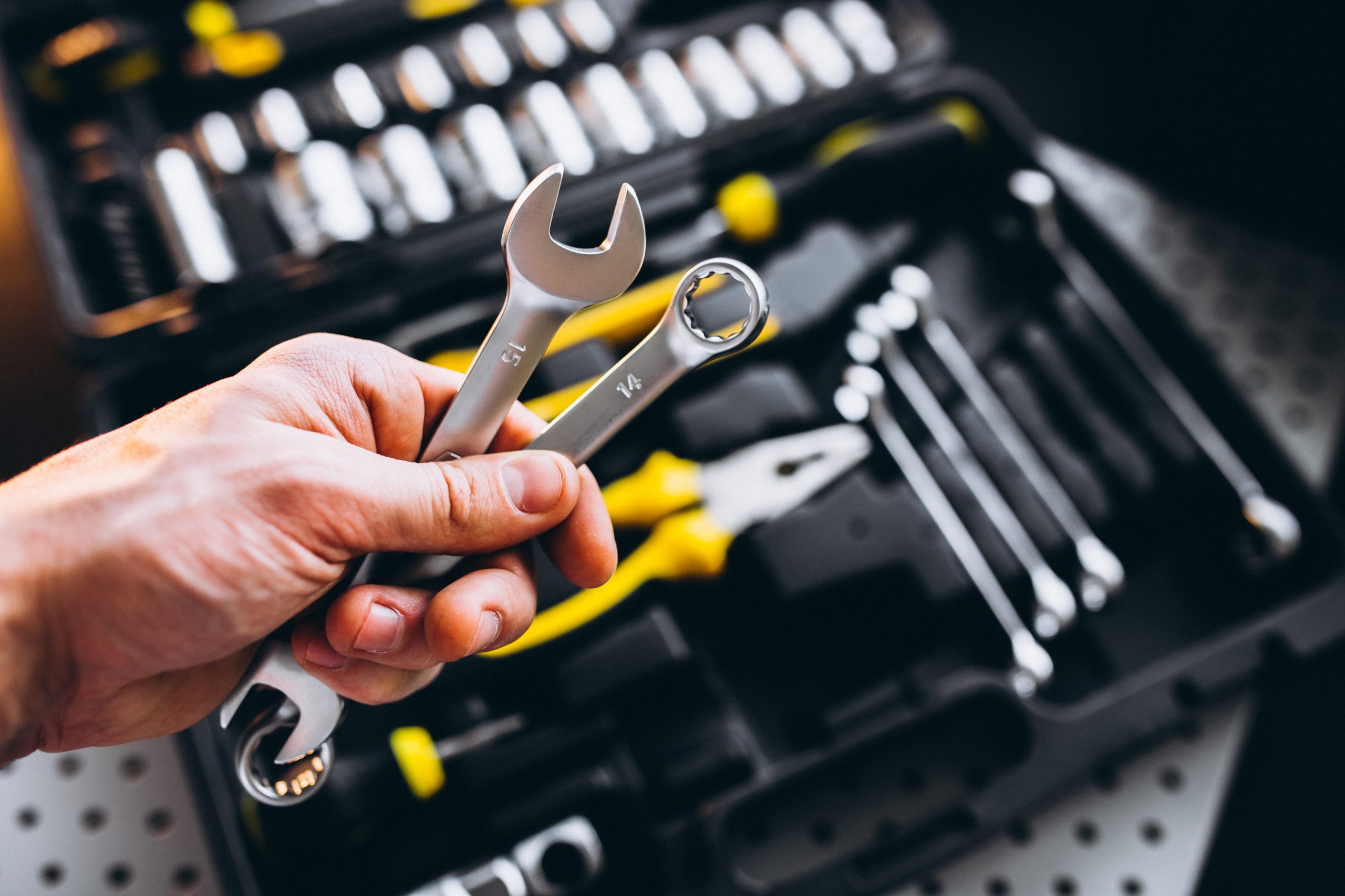set of tools in a tool kit isolated